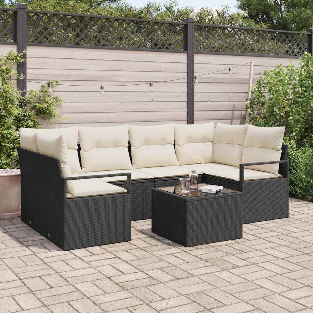Garten-Sofa-Set 7 pcs Schwarz und Creme 55 x 55 x 37 cm